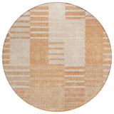 8' Salmon Peach And Ivory Round Striped Washable Indoor Outdoor Area Rug