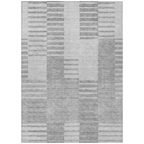 3' X 5' Silver Gray And Ivory Striped Washable Indoor Outdoor Area Rug