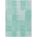 3' X 5' Teal Blue Aqua And Ivory Striped Washable Indoor Outdoor Area Rug