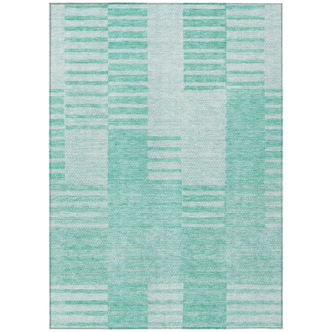 3' X 5' Teal Blue Aqua And Ivory Striped Washable Indoor Outdoor Area Rug