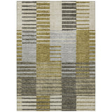 5' X 8' Brown Gold And Taupe Striped Washable Indoor Outdoor Area Rug