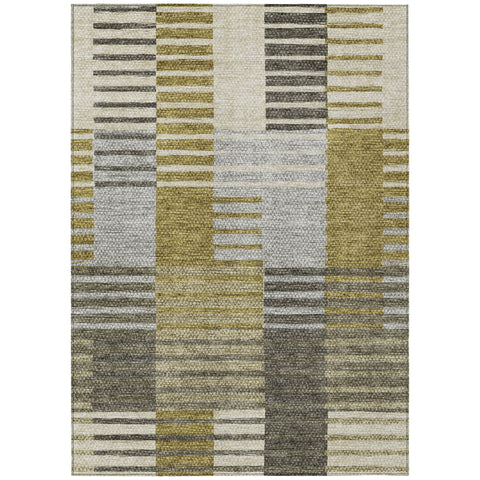 5' X 8' Brown Gold And Taupe Striped Washable Indoor Outdoor Area Rug