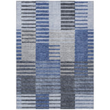 8' X 10' Denim Blue And Navy Blue Striped Washable Indoor Outdoor Area Rug