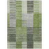 5' X 8' Green And Olive Green Striped Washable Indoor Outdoor Area Rug