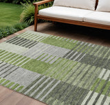 8' X 10' Green And Olive Green Striped Washable Indoor Outdoor Area Rug