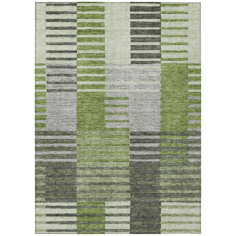 8' X 10' Green And Olive Green Striped Washable Indoor Outdoor Area Rug