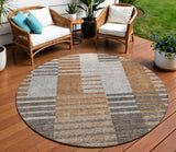 8' Chocolate And Gray Round Striped Washable Indoor Outdoor Area Rug