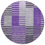 8' Purple Lavender And Eggplant Round Striped Washable Indoor Outdoor Area Rug