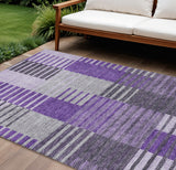 8' X 10' Purple Lavender And Eggplant Striped Washable Indoor Outdoor Area Rug