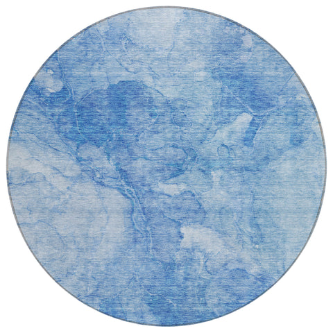 8' Denim Blue And Sky Blue Round Nautical Washable Indoor Outdoor Area Rug