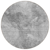 8' Gray Silver And Charcoal Round Nautical Washable Indoor Outdoor Area Rug