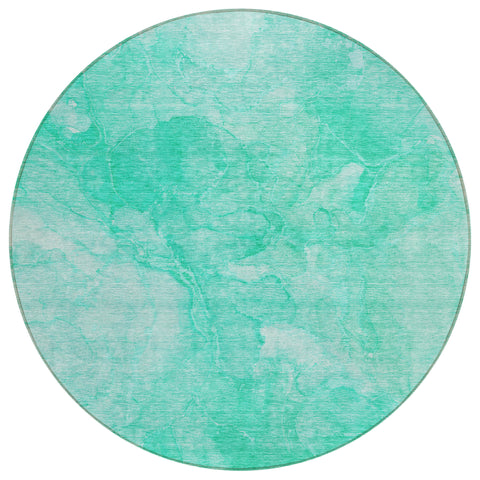 8' Teal Blue And Aqua Round Nautical Washable Indoor Outdoor Area Rug