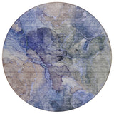 8' Navy Blue And Beige Round Abstract Washable Indoor Outdoor Area Rug