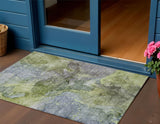 3' X 5' Olive Green And Gray Abstract Washable Indoor Outdoor Area Rug