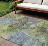 8' X 10' Olive Green And Gray Abstract Washable Indoor Outdoor Area Rug