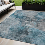 5' X 8' Teal Blue And Navy Blue Abstract Washable Indoor Outdoor Area Rug
