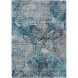 5' X 8' Teal Blue And Navy Blue Abstract Washable Indoor Outdoor Area Rug
