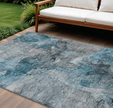 8' X 10' Teal Blue And Navy Blue Abstract Washable Indoor Outdoor Area Rug