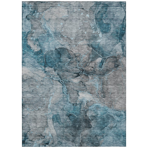 8' X 10' Teal Blue And Navy Blue Abstract Washable Indoor Outdoor Area Rug