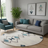 8' X 8' Beige Blue And Brown Abstract Round Rug