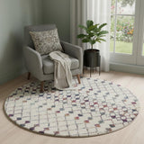 5' X 5' Beige And Blue Abstract Round Rug