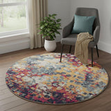 5' X 5' Yellow And Blue Abstract Round Rug