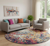 8' X 8' Yellow And Blue Abstract Round Rug