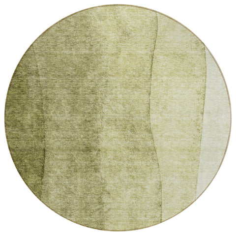 8' Olive Green And Artichoke Green Round Ombre Washable Indoor Outdoor Area Rug