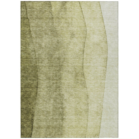 8' X 10' Olive Green And Artichoke Green Ombre Washable Indoor Outdoor Area Rug