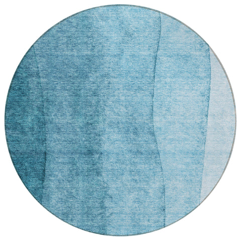 8' Teal Blue Aqua And Blue Round Ombre Washable Indoor Outdoor Area Rug