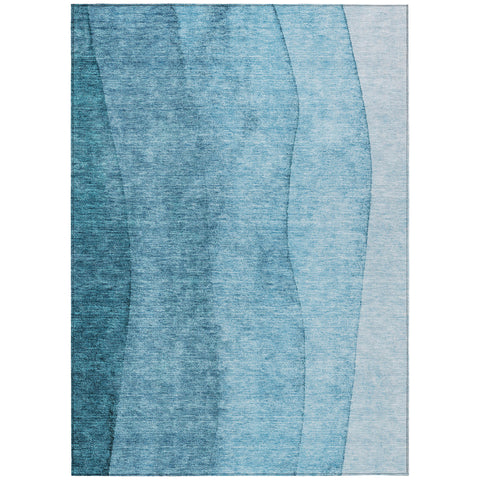 8' X 10' Teal Blue Aqua And Blue Ombre Washable Indoor Outdoor Area Rug