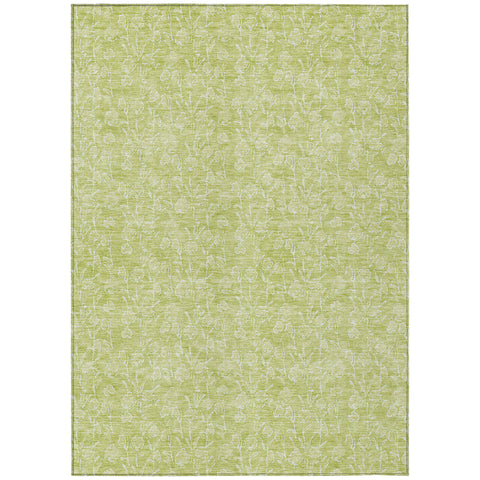 5' X 8' Artichoke Green And Ivory Floral Washable Indoor Outdoor Area Rug