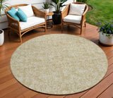 8' Beige And Ivory Round Floral Washable Indoor Outdoor Area Rug