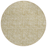 8' Beige And Ivory Round Floral Washable Indoor Outdoor Area Rug