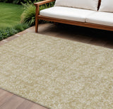 8' X 10' Beige And Ivory Floral Washable Indoor Outdoor Area Rug