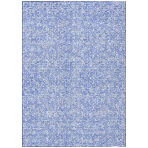 3' X 5' Denim Blue And Ivory Floral Washable Indoor Outdoor Area Rug