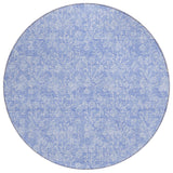 8' Denim Blue And Ivory Round Floral Washable Indoor Outdoor Area Rug