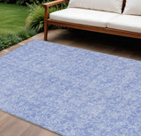 8' X 10' Denim Blue And Ivory Floral Washable Indoor Outdoor Area Rug