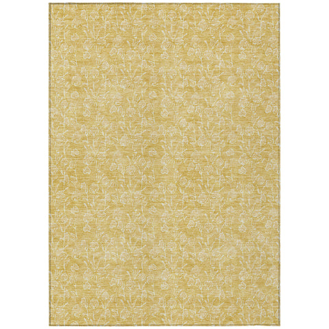 3' X 5' Gold And Ivory Floral Washable Indoor Outdoor Area Rug