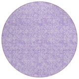 8' Lilac And Ivory Round Floral Washable Indoor Outdoor Area Rug