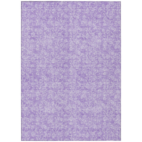 8' X 10' Lilac And Ivory Floral Washable Indoor Outdoor Area Rug