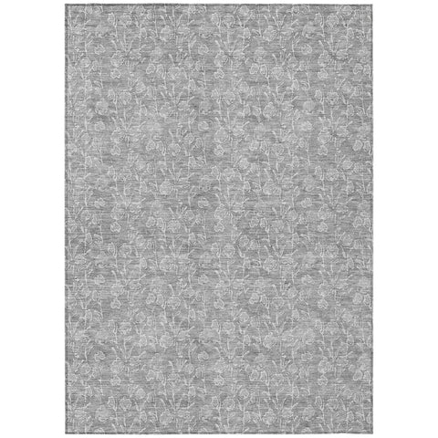 3' X 5' Silver And Ivory Floral Washable Indoor Outdoor Area Rug