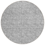 8' Silver And Ivory Round Floral Washable Indoor Outdoor Area Rug