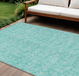 8' X 10' Teal Blue And Ivory Floral Washable Indoor Outdoor Area Rug
