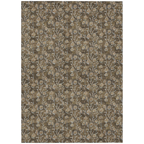 3' X 5' Brown And Ivory Floral Washable Indoor Outdoor Area Rug