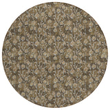 8' Brown And Ivory Round Floral Washable Indoor Outdoor Area Rug