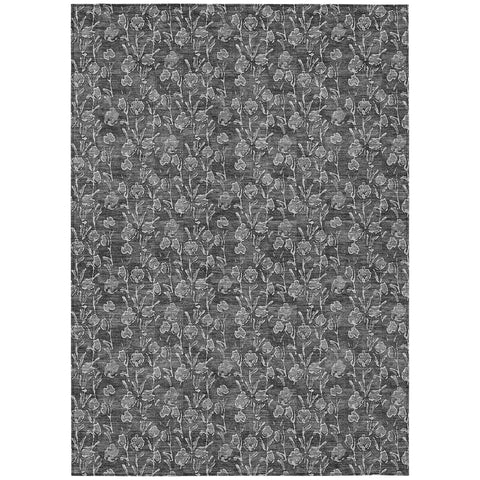 3' X 5' Gray Charcoal And Silver Floral Washable Indoor Outdoor Area Rug