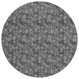 8' Gray Charcoal And Silver Round Floral Washable Indoor Outdoor Area Rug