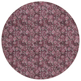 8' Merlot Mauve And Ivory Round Floral Washable Indoor Outdoor Area Rug