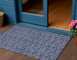 3' X 5' Navy Blue Denim Blue And Ivory Floral Washable Indoor Outdoor Area Rug
